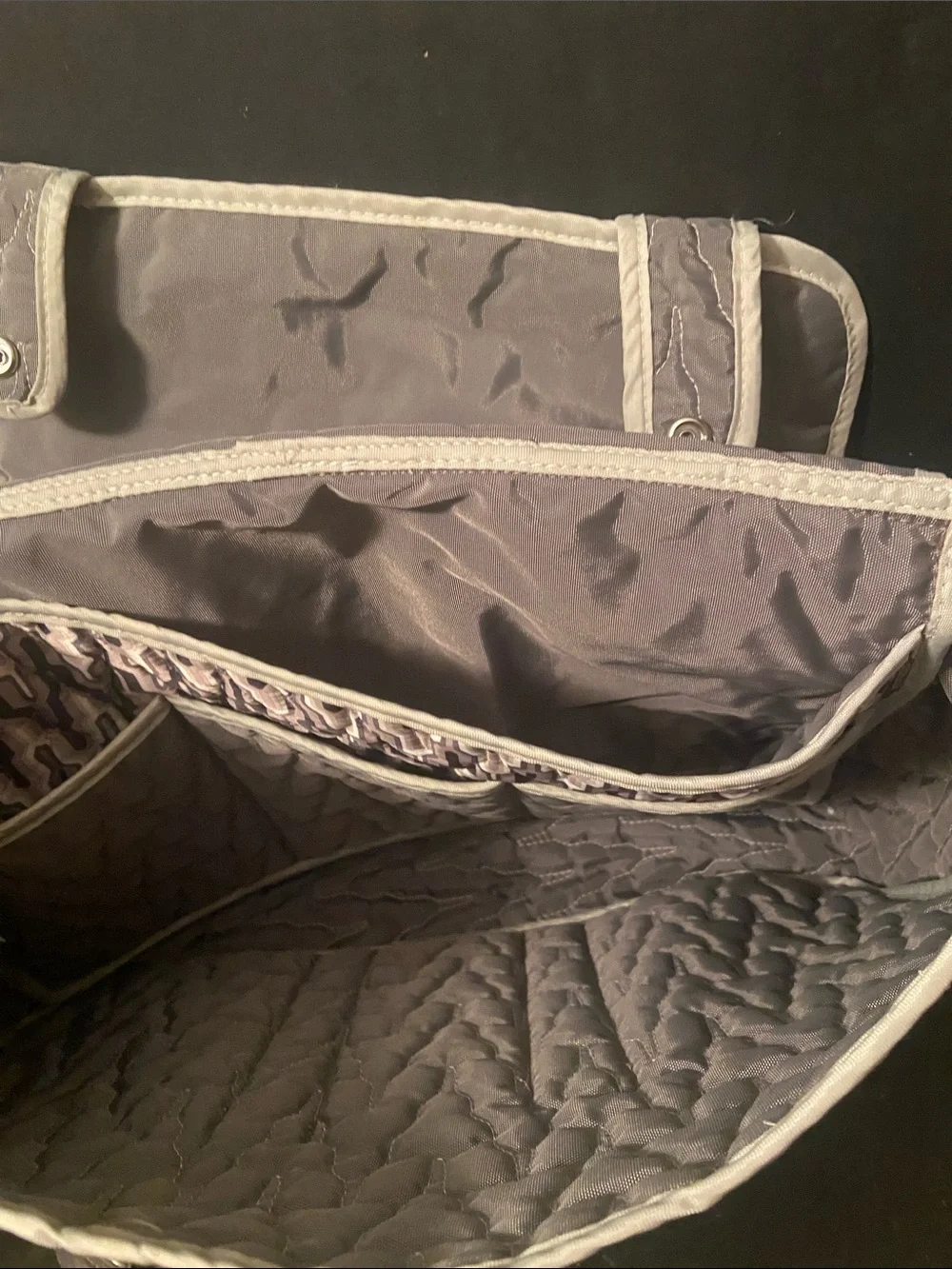 Cinda B Tote Bag, Diaper Shoulder Bag Gray Quilted Adjustable Strap Snap Close